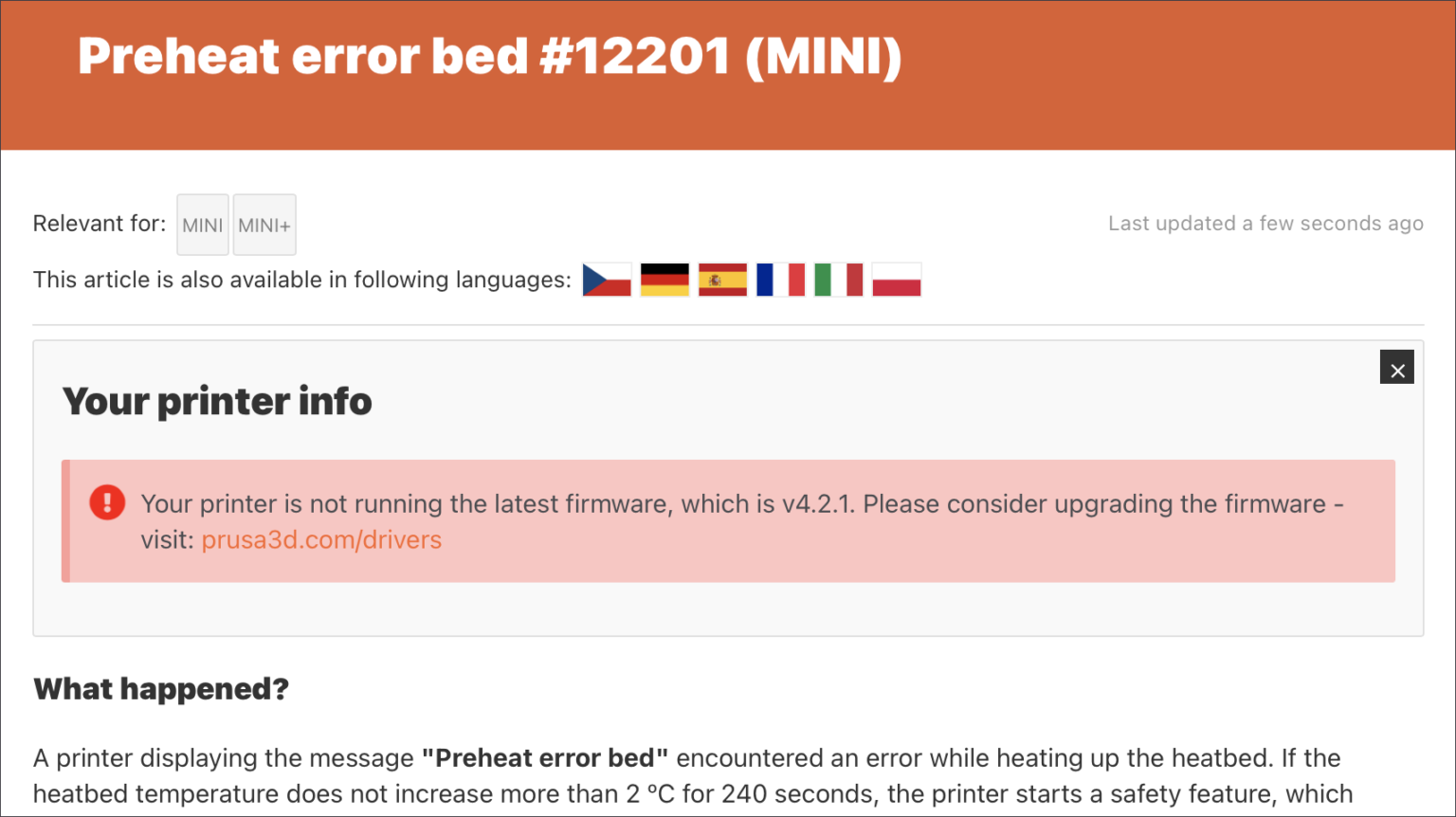 QR Error codes | Prusa Knowledge Base