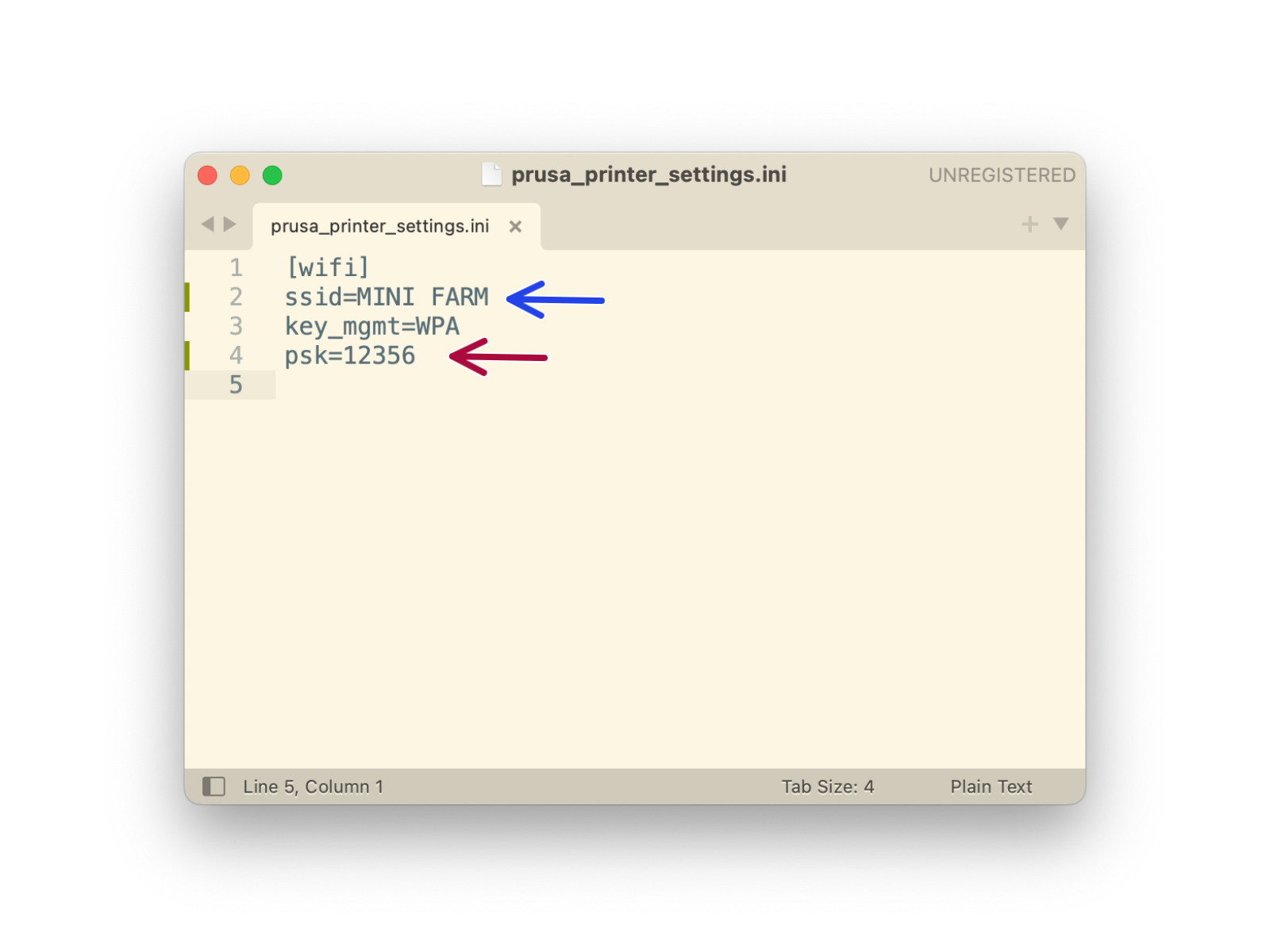 Modificare il file di configurazione (editor di testo)