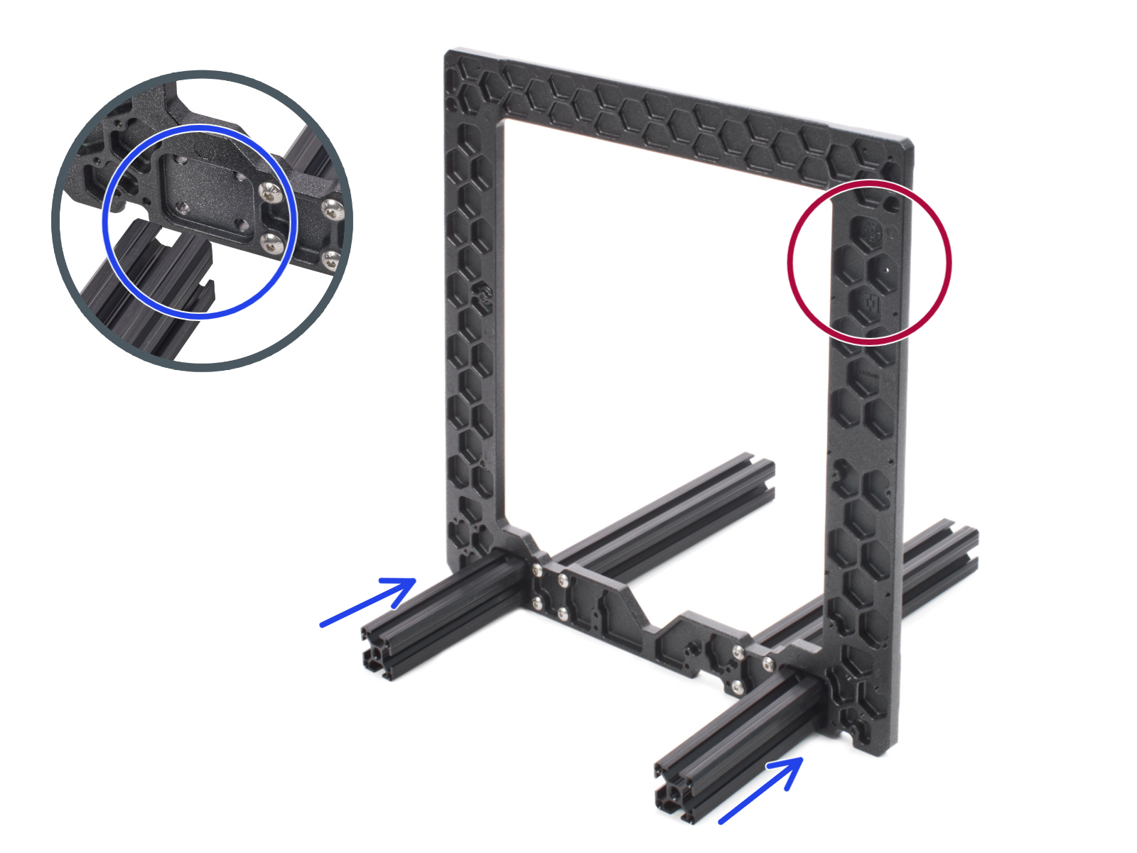 YZ frame: mounting the shorter extrusions