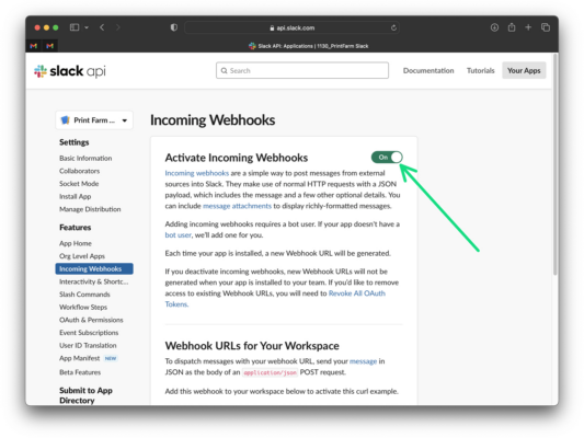 Creating a webhook