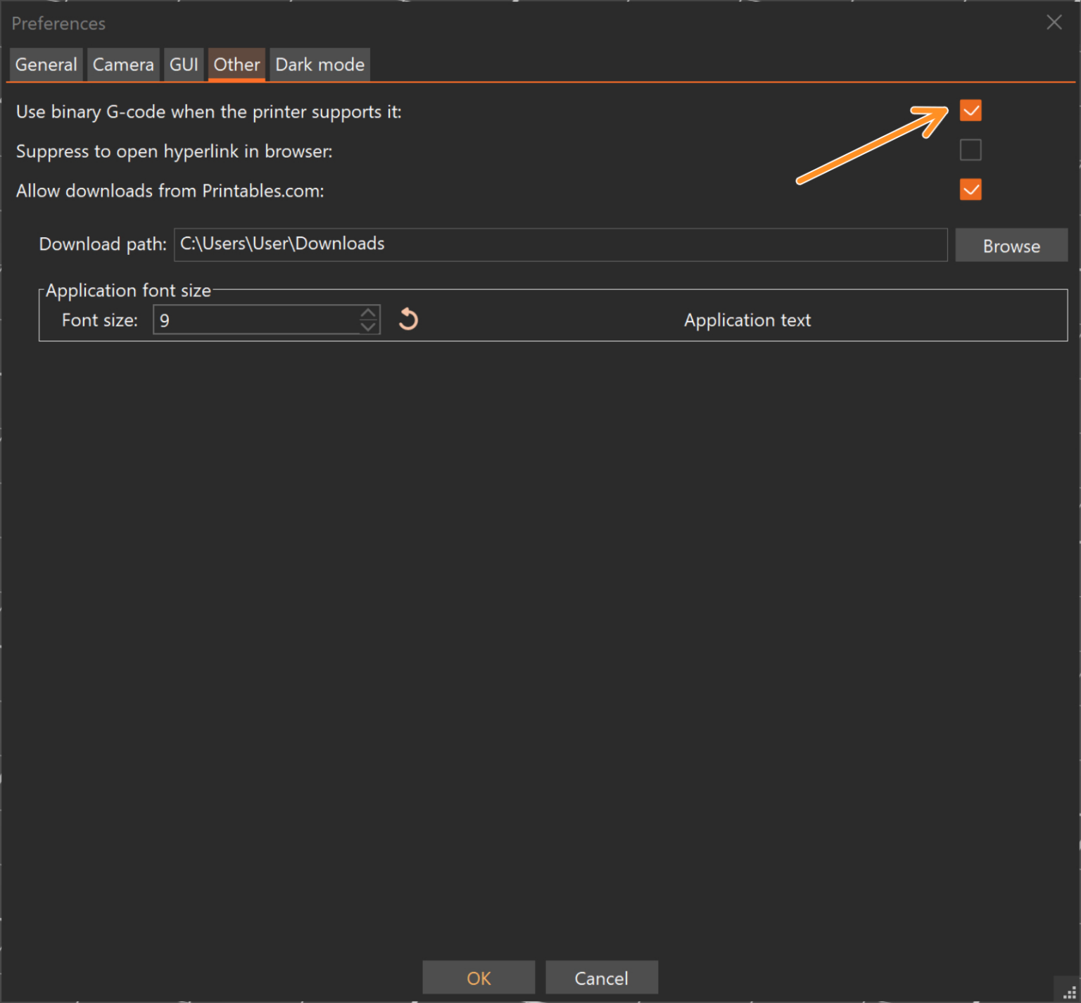 GUI of the program to visualize and edit G-code for 3D printing