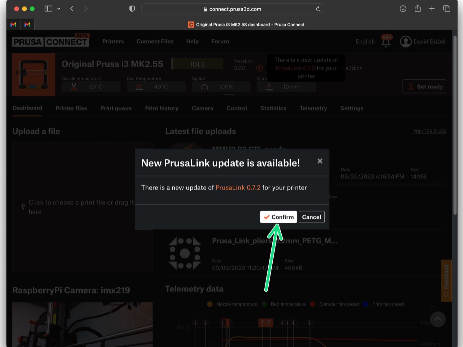 Actualización OTA de PrusaLink (en Prusa Connect)