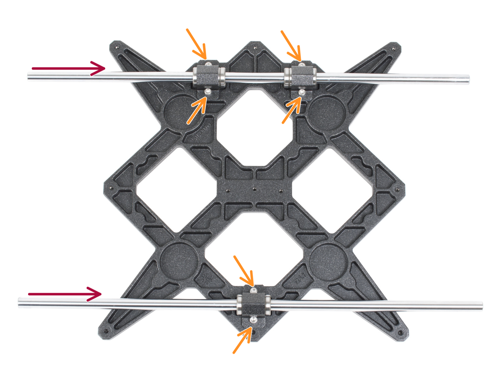 Einführen der glatten Führungsstangen in den Y-Schlitten