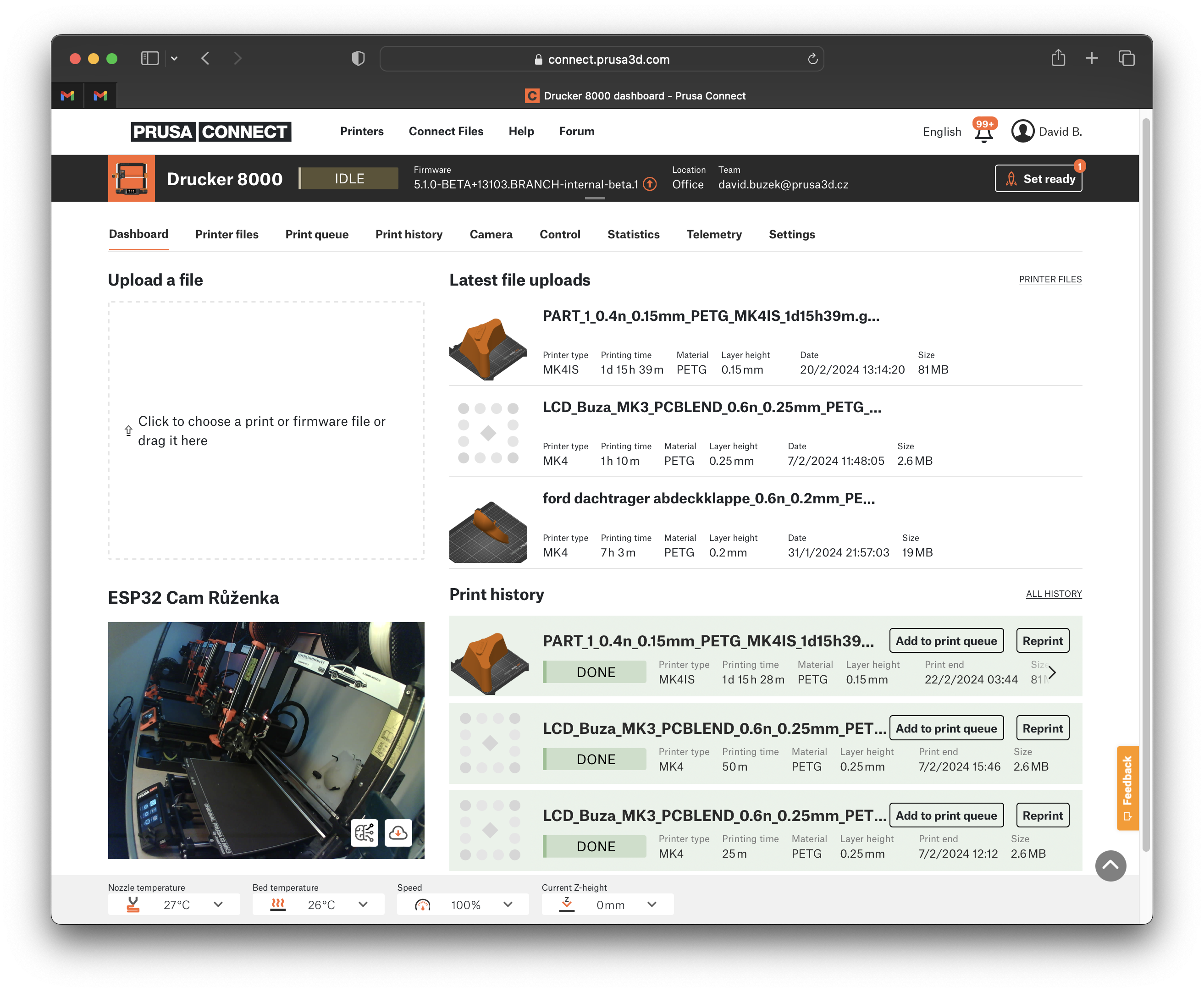 Cam dans Prusa Connect