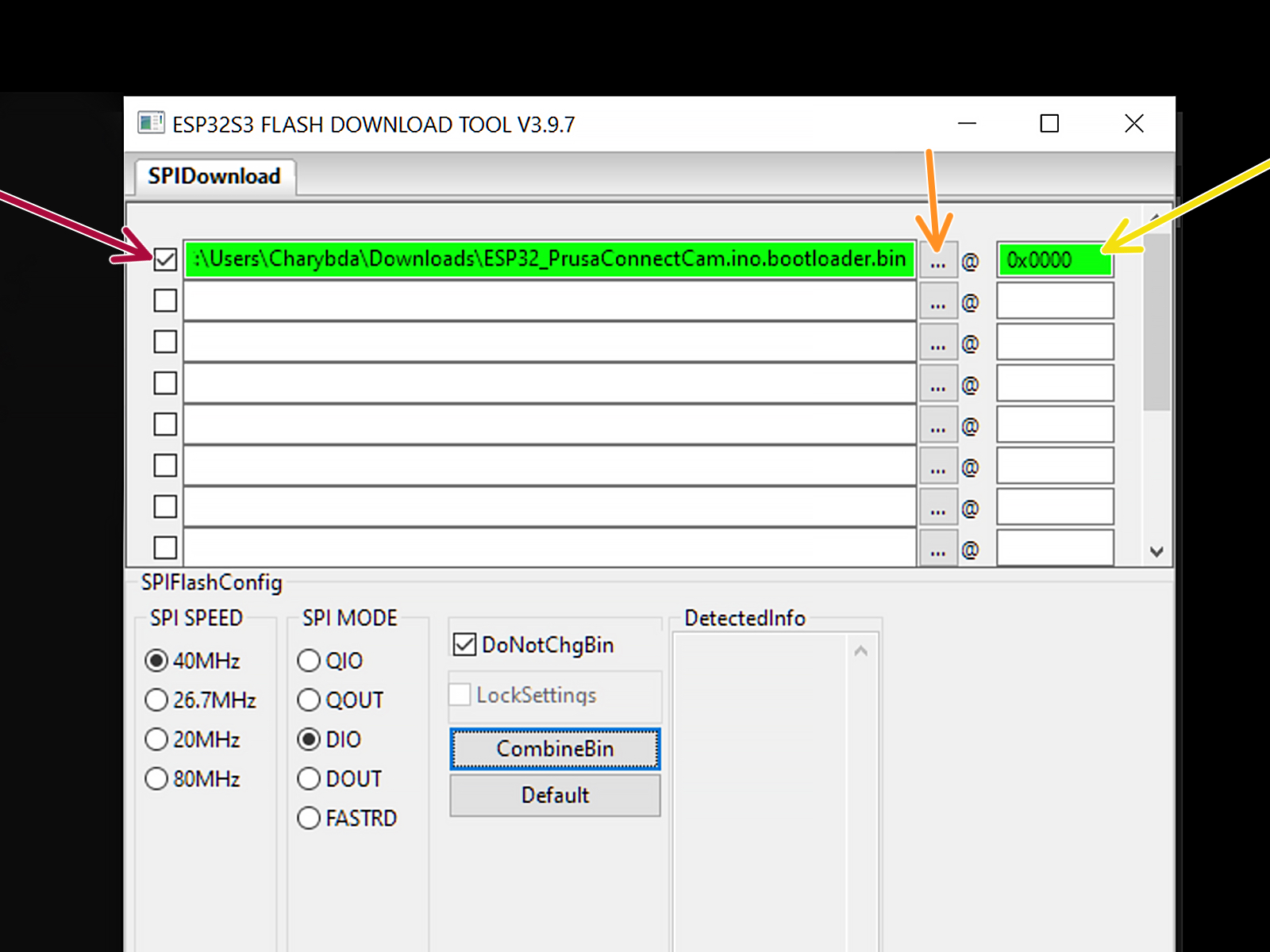 Configuration de l'outil de flashage (partie 1)