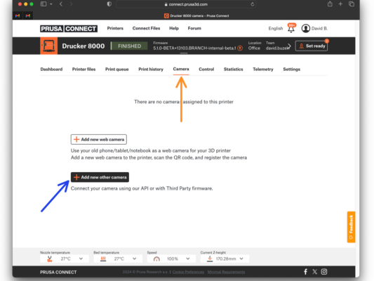 Prusa Connect camera setup