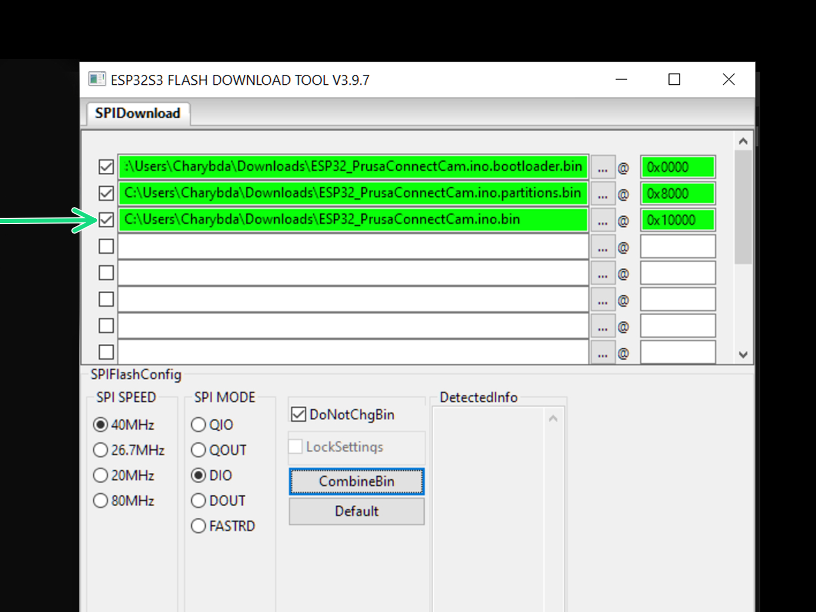 Configuration de l'outil de flashage (partie 1)