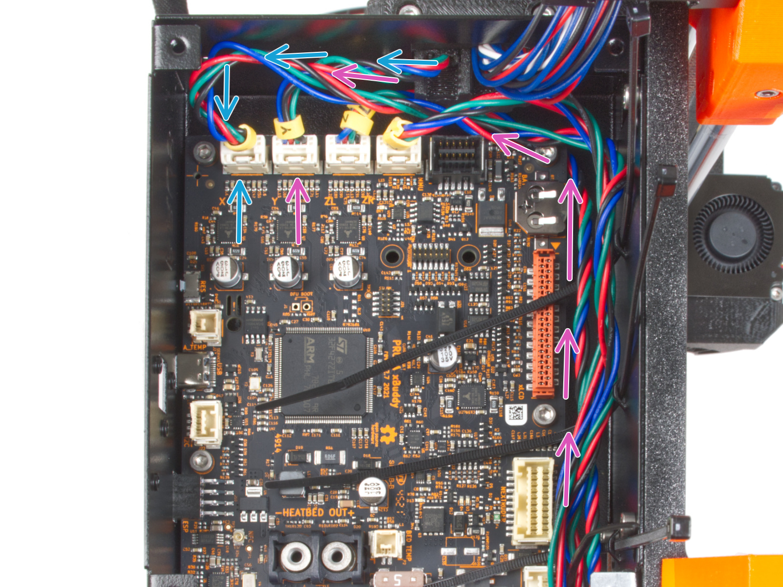 Connecting the X and Y motor cables (SILVER PSU)