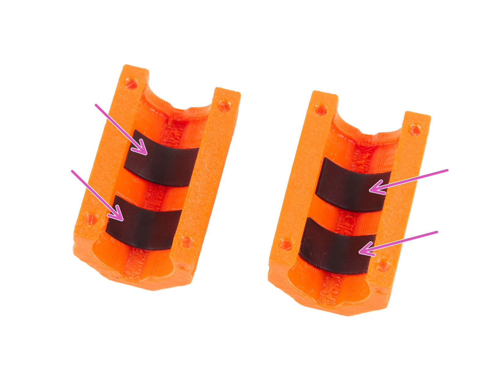 Inserting the bearings: bearing pads