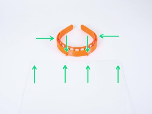 Assembling the headband (upper part) on the shield